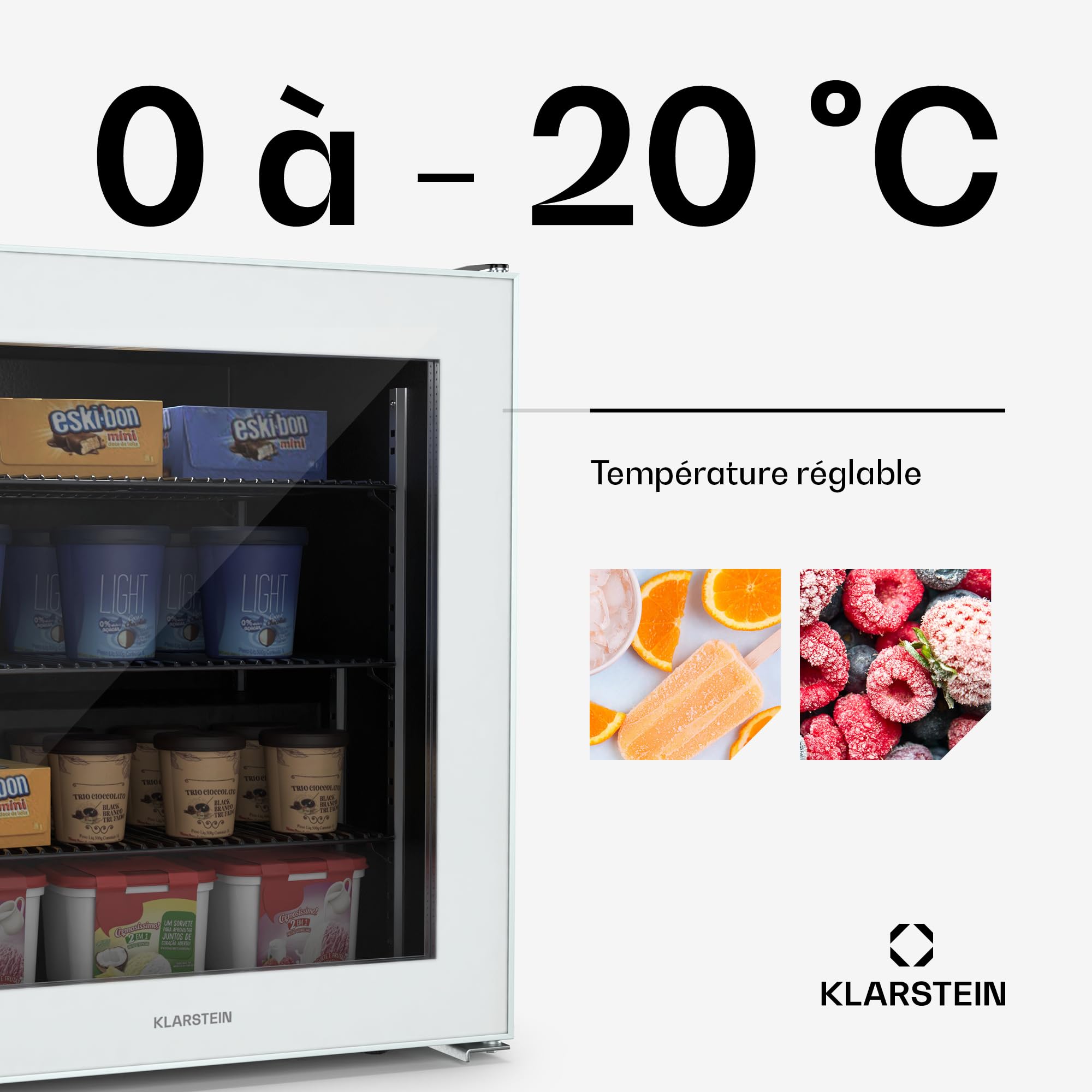Klarstein IceAge 88 Mini Congélateur 88L 0 à -18°C Éclairage LED 3 Étagères Classe E Blanc