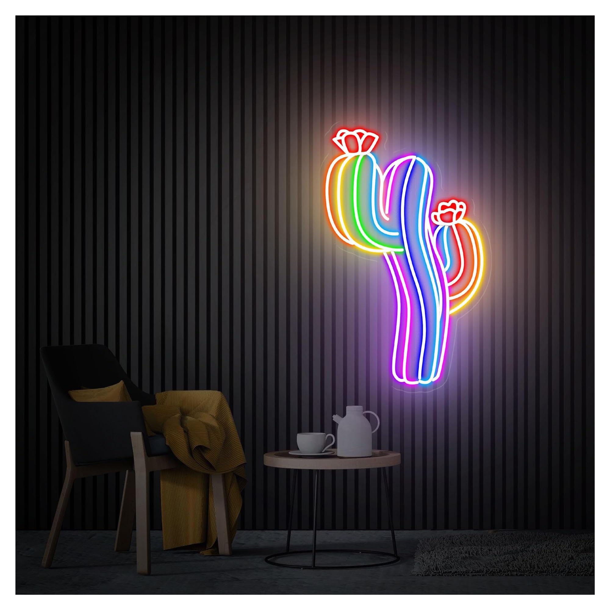 RONGCH Hanging Art Signs Cactus Neon Sign,Suitable for Game Room Home Bar Pub Wall Decor with Dimmable 32cmx50cm(B)