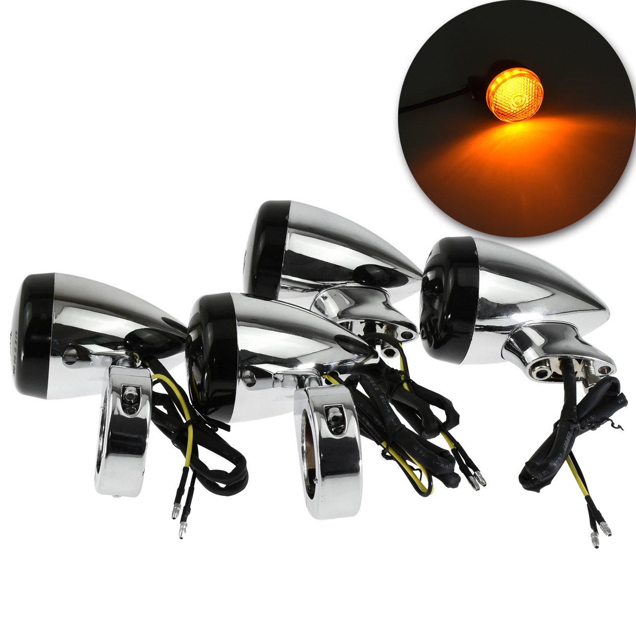 Motocykl 4 szt. 39 mm zacisk widelca przedni tylne światło LED kierunkowskazu lampa do Harley Sportster Dyna Bobber, chromowana + czarna