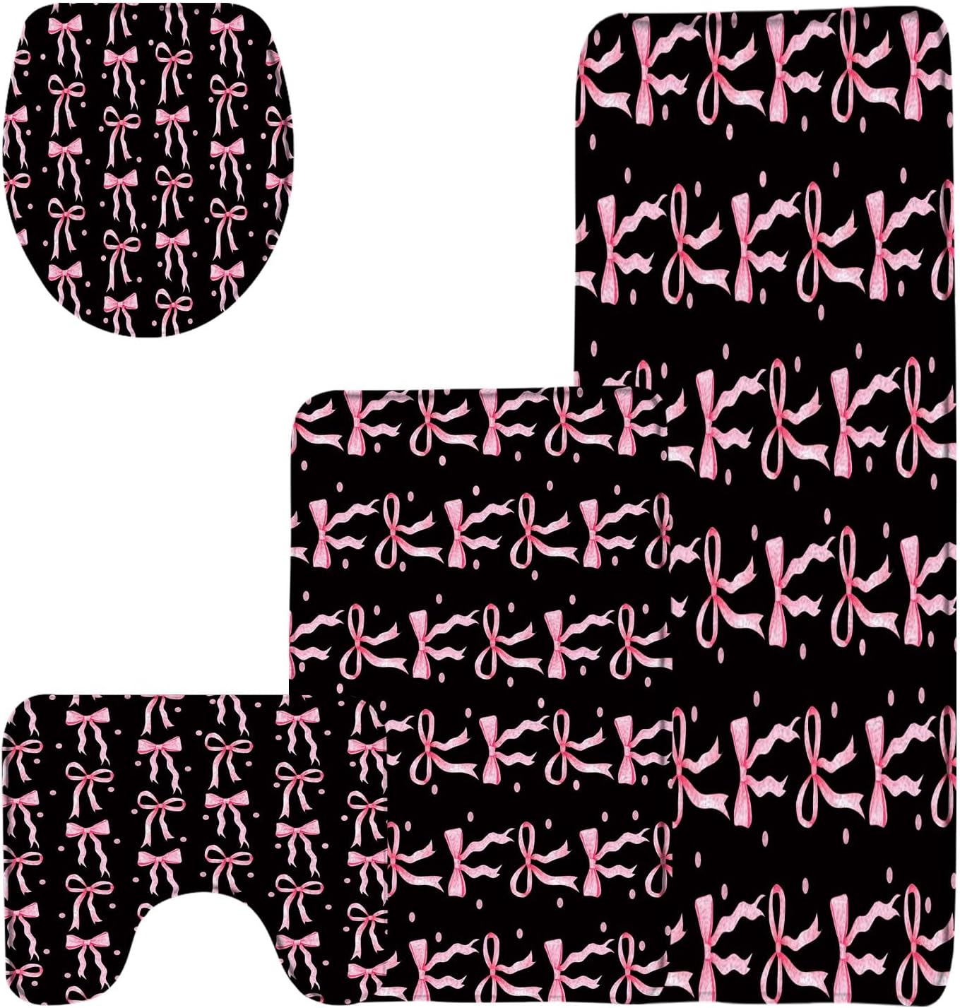 4 Pieces Bathroom Rug Sets,Cute Pink White Bow Dots Modern Aesthetic 16"x24"and 20"x31"Bath Mats,Toilet Cover,U-Shaped Toilet Mat