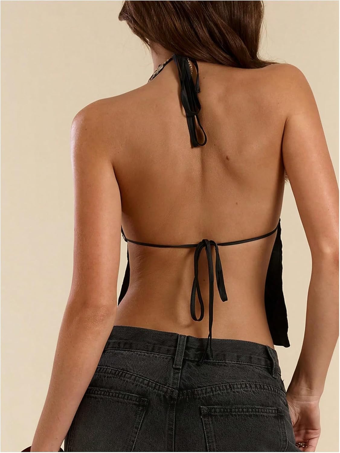 SHENHE Women's Sexy Open Back Sequin Halter Top Leopard Print Y2k Concert Clubwear Crop Top - Image 2