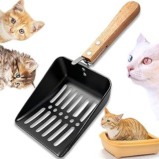 Paletta per Lettiera Gatto, Paletta Lettiera Gatto Metallo con Manico in Legno, Distanza dei Fori 6 mm, Adatto alla Maggior Parte dei Tipi di Lettiera per Gatti