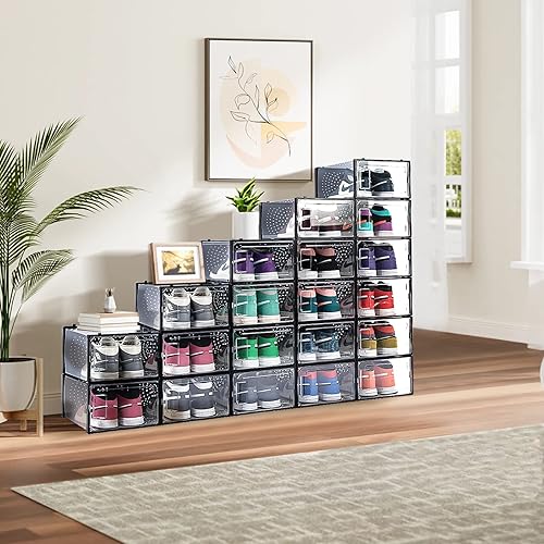 Miniatura 6 de Paquete de 18 organizadores transparentes de zapatos apilables, cajas de almacenamiento plegables, cajas de almacenamiento para zapatos, cajas de