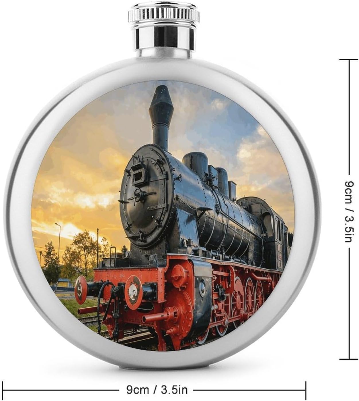 Old Engine Train on Railroad Track Stainless Steel Flagon to 5 Oz with Screw Cap,Hip Flask for Men–Whiskey & Liquor Pocket Flask,Alcohol Flagon for Camping Drink Sports Outdoor Wine Bottle