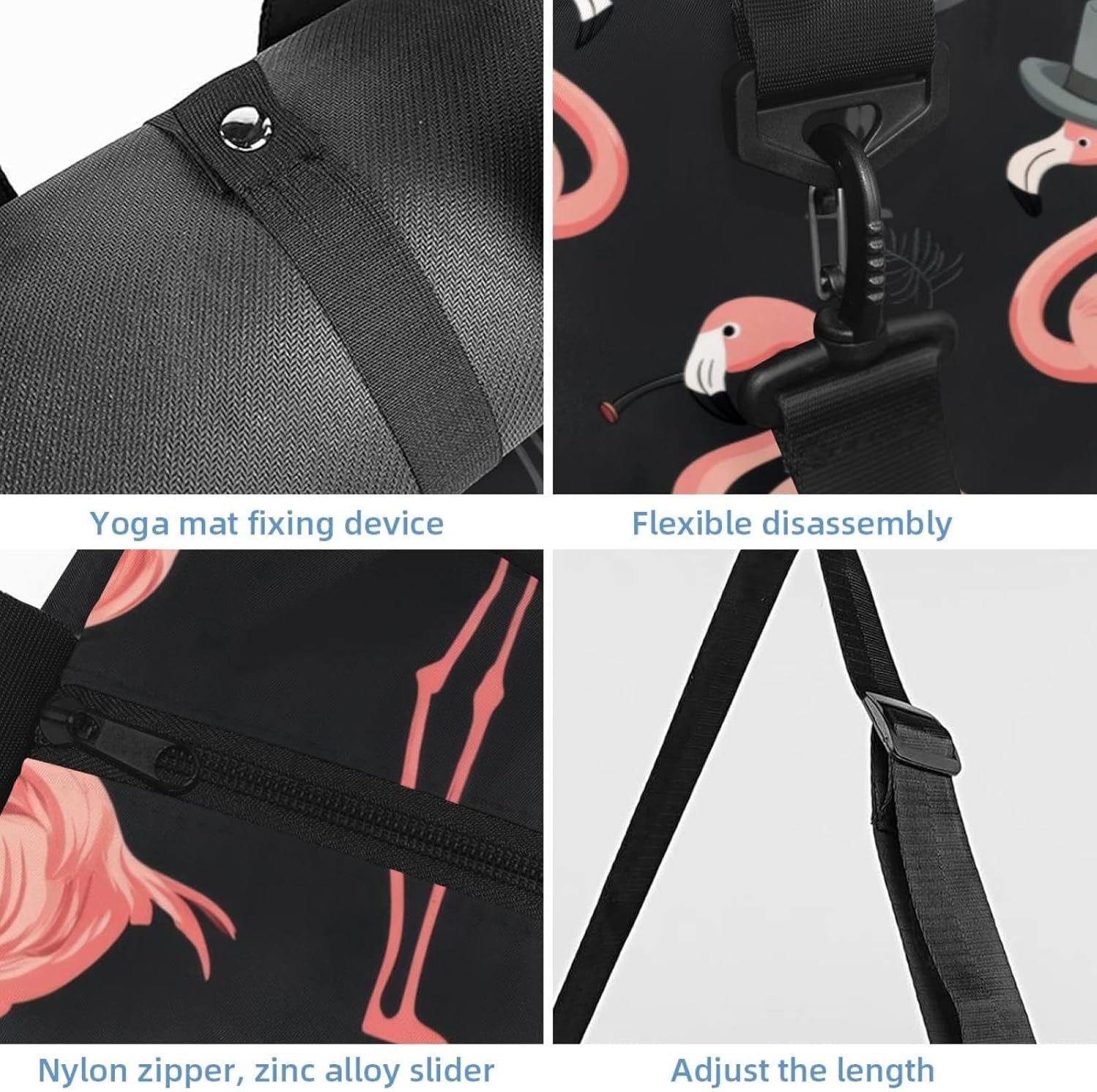 Yoga Mat Bag, Gym Workout Bag with Shoe Compartment, Flamingo Xmas Trees Pilates Bag for Women, Quick Access Storage Yoga Tote Bag for Sports Travel Office