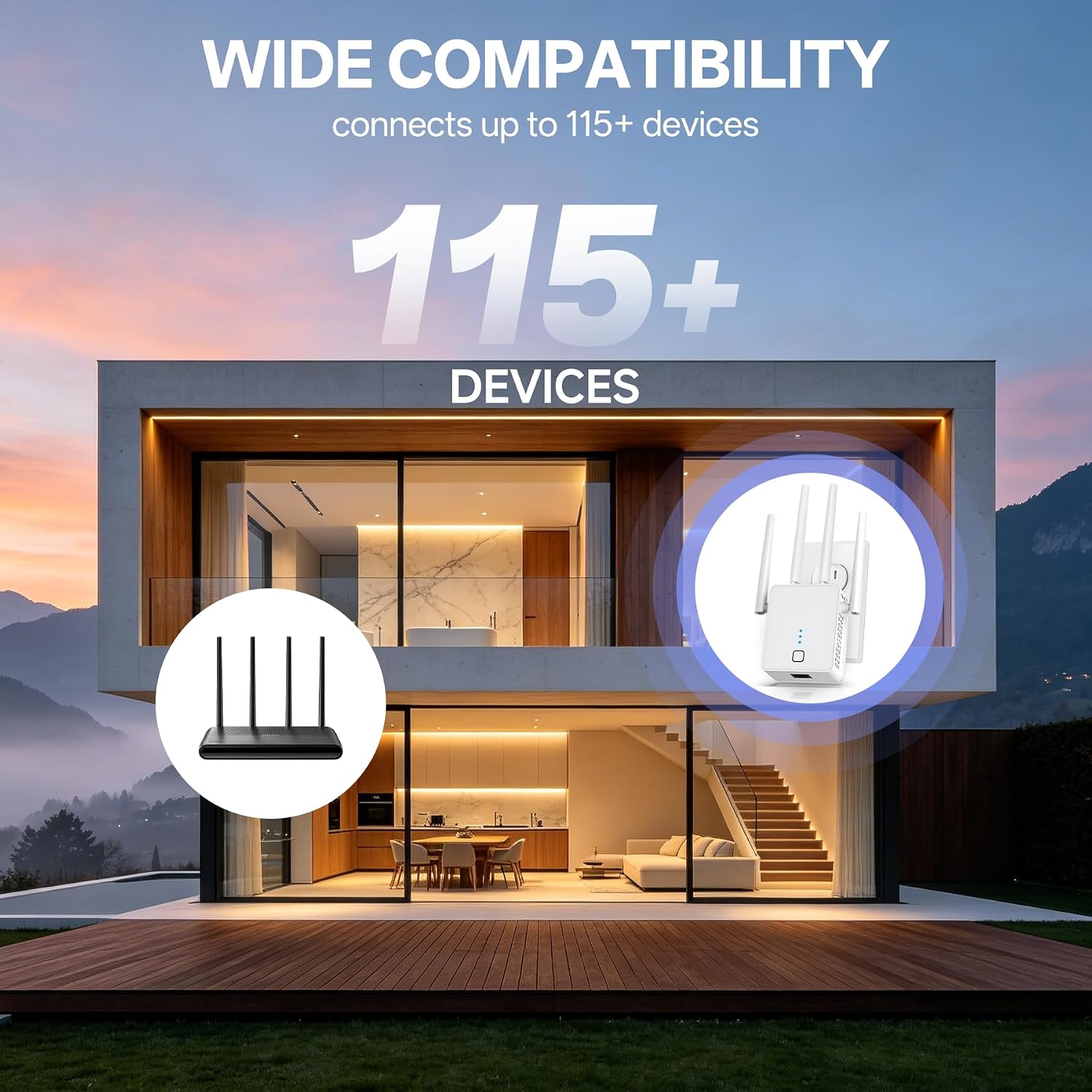 WiFi Extender, 2026 WiFi Booster 1200M (5.0/2.4GHz) 16323 sq.ft Long Range and 115+ Devices, WiFi Extender Signal Booster with Ethernet Port (Matte White)