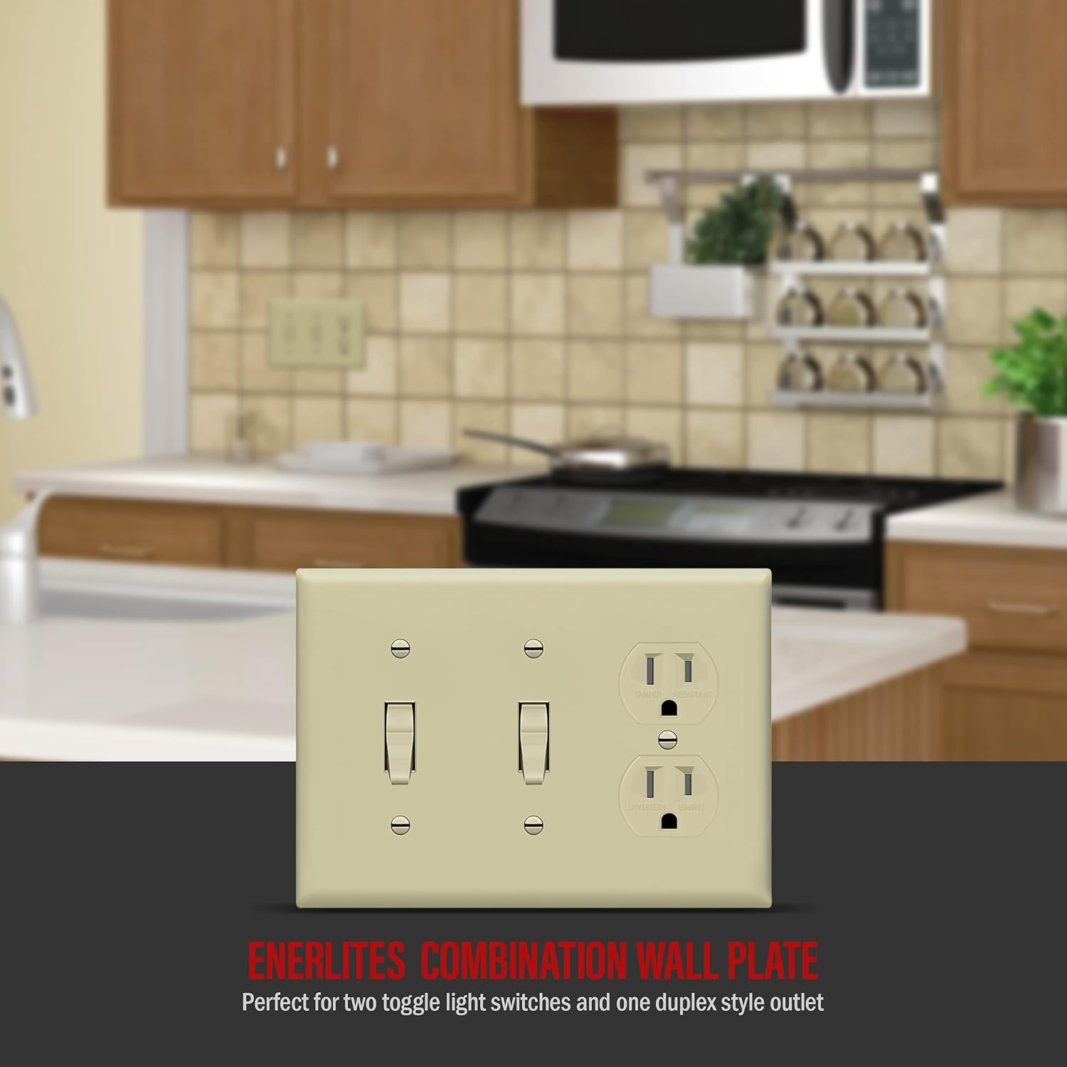 ENERLITES Combination Triple Gang Wall Plate, Double Toggle Switch/Single Duplex Receptacle Cover Plate, Standard Size 3-Gang 4.5" x 6.38", Polycarbonate Thermoplastic, 881221-I, Ivory