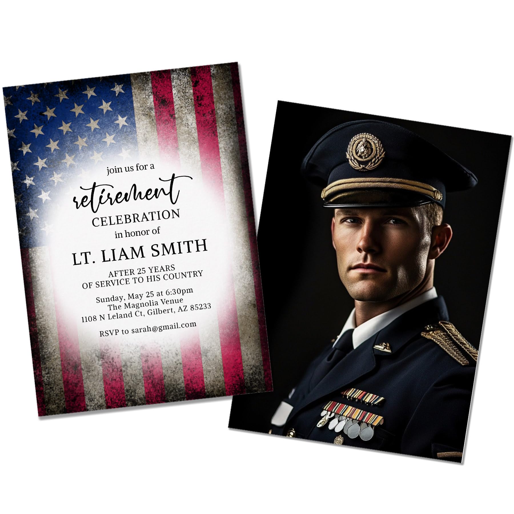 Personalized Military Retirement Invitation for Man, Custom Retirement Celebration Party Invite, Printed 5x7in Card