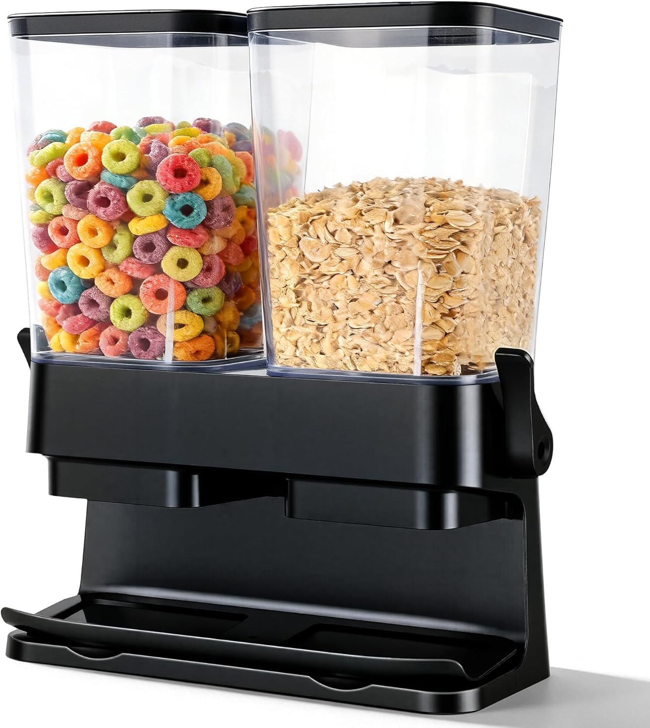 Juego de 2 dispensadores de cereales, recipiente de almacenamiento hermético doble de 3 L para cereales, caja transparente para frutos secos, granos de café y comida seca, recipiente de almacenamiento