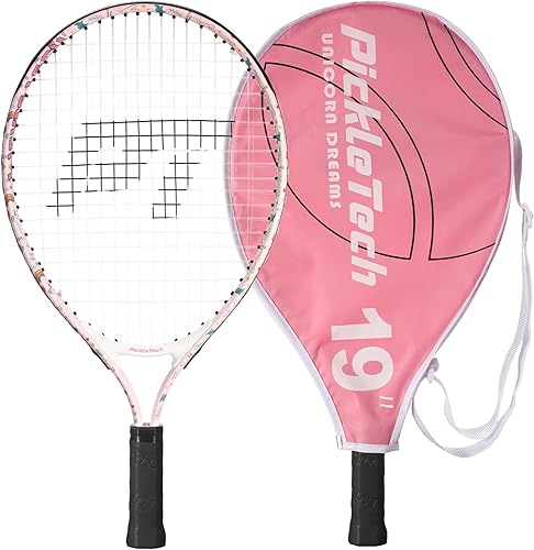 Vista 17 de Raqueta de tenis para niños y niñas de 2 a 12 años, raqueta de tenis juvenil multicolor y estilo para principiantes, incluye bolsa de nailon 420D