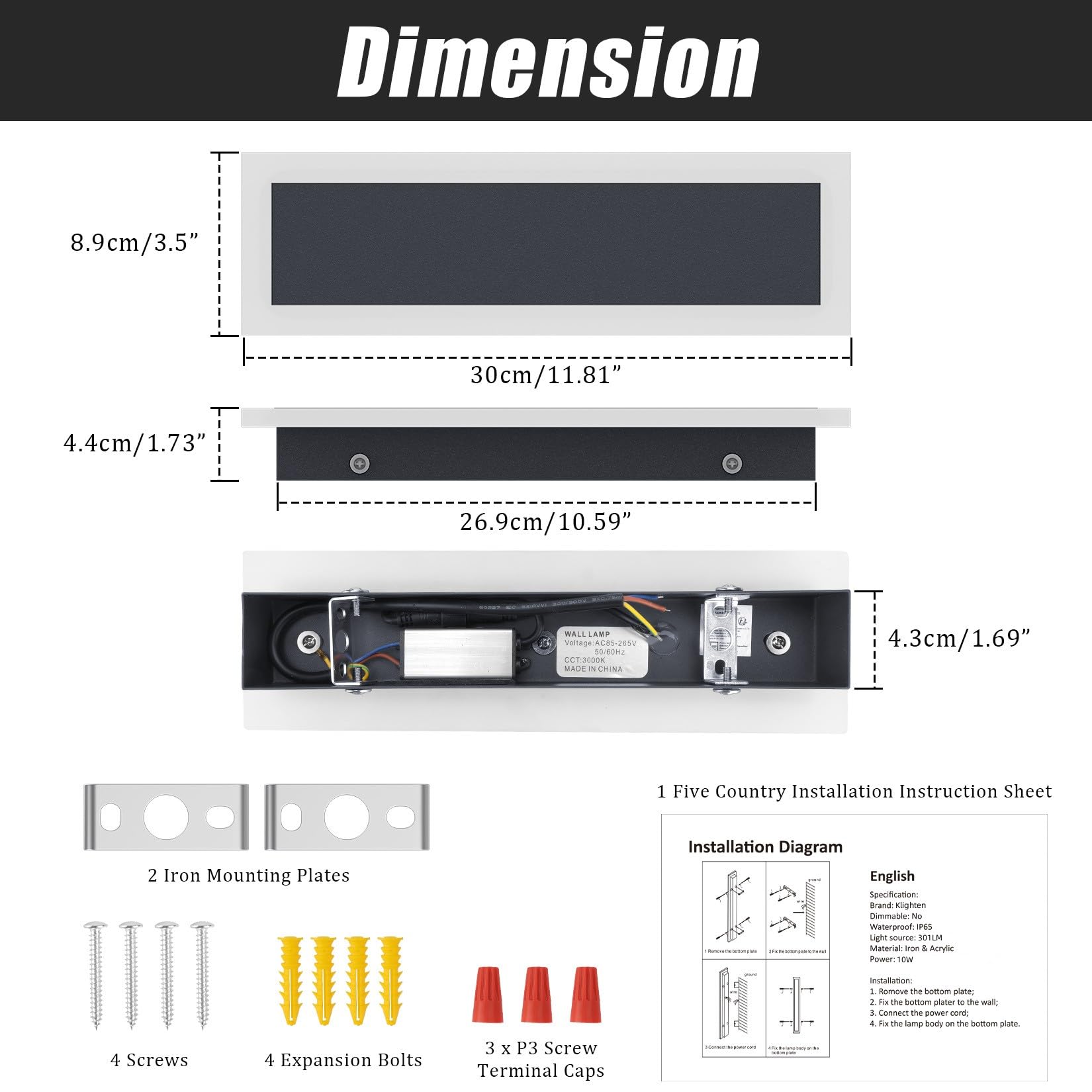 Klighten 2 Stück LED Außenwandleuchte, Anthrazit Wandleuchten Außen/Innen, Moderne Außenleuchte, IP65 Außenlampe, Aussenleuchte Edelstahl Acryl, Wandlampe für Gärten/Terasse, Warmweiß 3000K, 30CM/10W