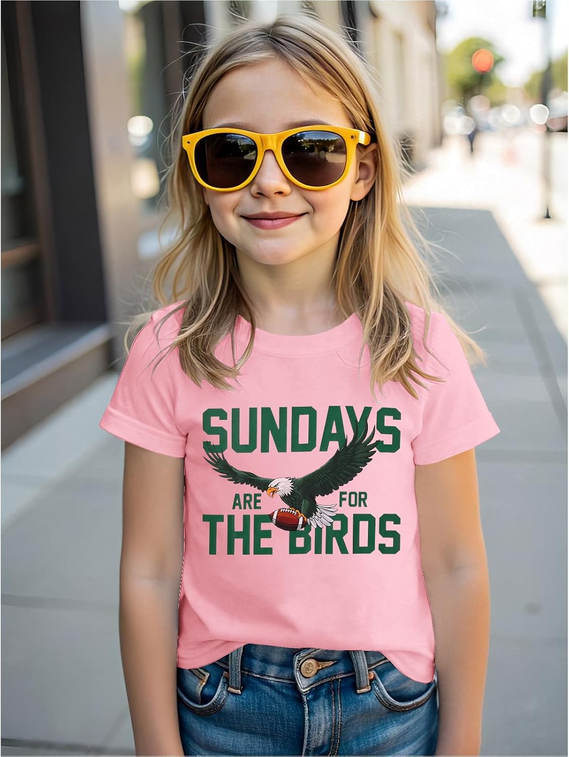 KEKEMI Boys Girls Football Ballgame Shirts Sundays for The Birds T-Shirt Game Day Outfit Kids Sports Tees Football Fans Tops