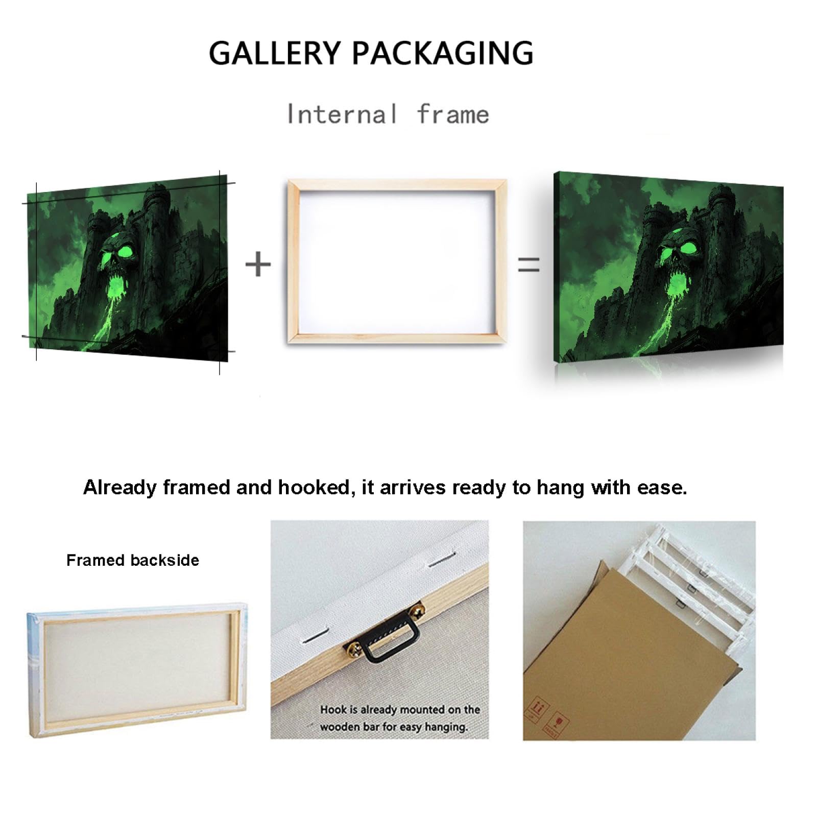TOANGWALL Fantasy Neuheit Halloween Druck auf Leinwand Wandkunst Surreal Grün Spuk Haus Schädel Schloss Poster Bild Malerei für Bar Dekor 70x100cm Innenrahmen