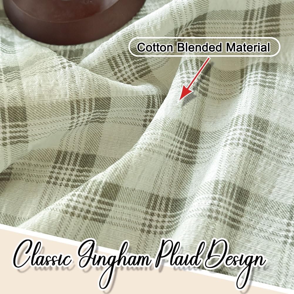 NSNLGSGC Sage Green Plaid Gingham Ruffled Tablecloth Rectangle, Washed Cotton Blended Checkered Table Cover for Dining Room or Kitchen, Fits 4-6 Seater Table 52"x 70"