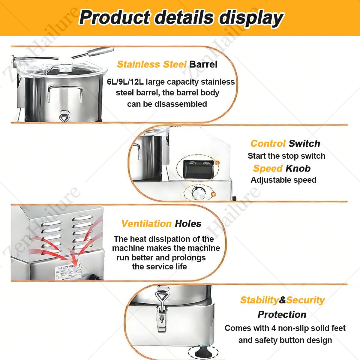 Hachoir électrique 6/9/12l 1800w,Couteau Double Niveau Professionnel,Multifonction pour Smoothies Et Fruits,Structure INOX Lavable Lave-Vaisselle,pour Cantines Scolaires 6L