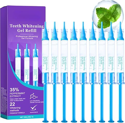 9 PCS Teeth Whitening Gel Refills 9pcs, Gentle Teeth Whitener Gels with 35% Peppermint Extract for Daily Care, Teeth Whitening Gel Sy/ringes to Brighten and Add Shine, Gentle Formula Safe, 9 * 3ml
