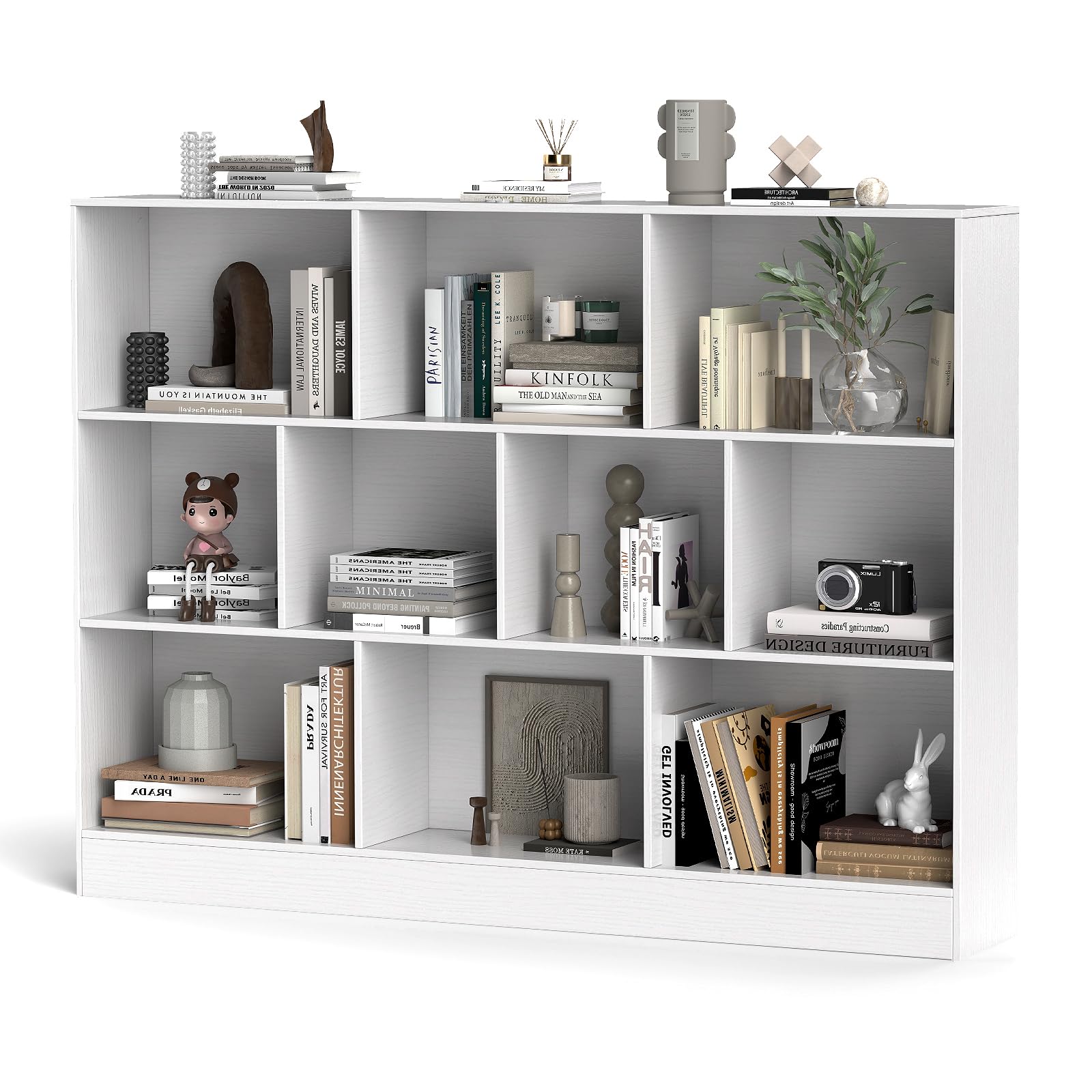 KOMFOTTEU Open boekenkast met 3 open vakken en 3 halfopen vakken, opbergkast met 6 vakken met kantelbeveiliging, kubusrek, 61 x 30 x 90 cm, wit