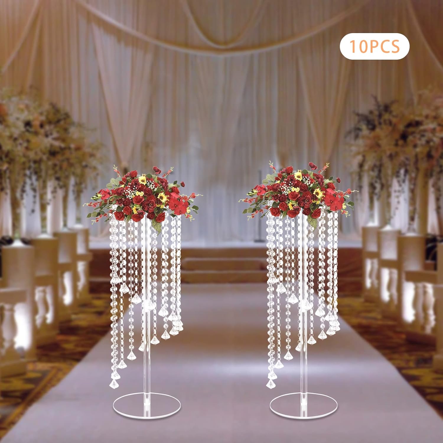 10PCS Flower Stand Clear Crystal Acrylic Flower Stand Wedding Decorations Transparent Floor Vase Centerpiece Wedding Backdrop Display Rack for Event Party Stage Aisle Decoration