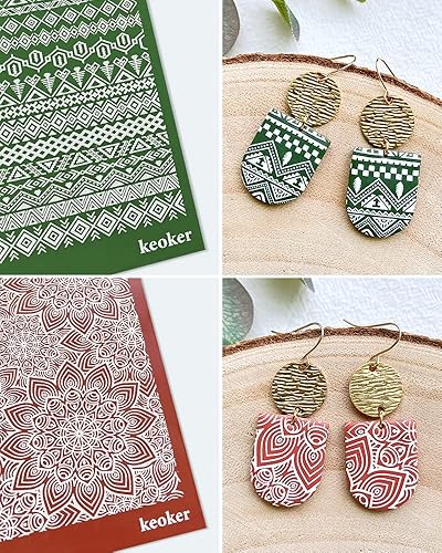 Miniatura 6 de Keoker Plantillas de pantalla de seda azteca para arcilla polimérica, 10 piezas de pantalla de seda azteca y bohemia para arcilla polimérica, para