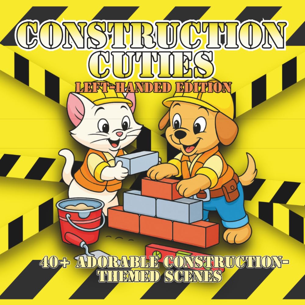 Construction Cuties Left-Handed Edition: A Cute Coloring Book of Building, Fixing & Big Imagination for Kids (Construction Animals Coloring Book for Kids Ages 3–8)