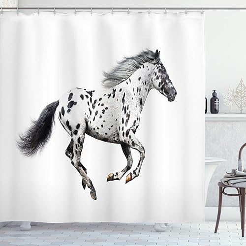 Ambesonne Cortina de ducha de caballo, potente semental de Appaloosa, elegante estampado equino de campeón de sangre pura real, juego de decoración