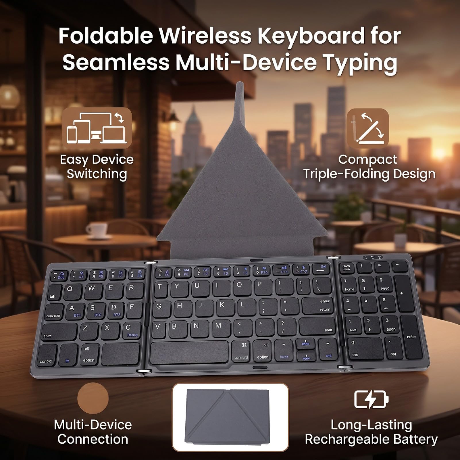 Dpofirs Tastiera Wireless Pieghevole con Compatibilità Avanzata (GRAY)