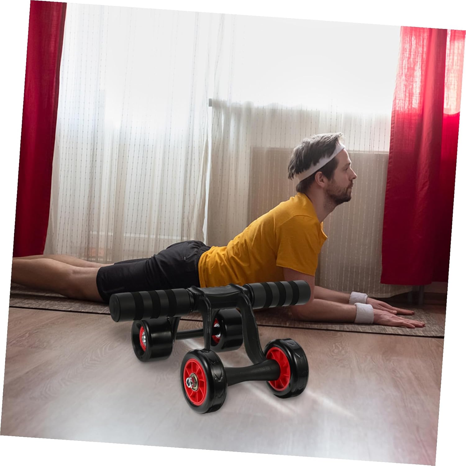 BESPORTBLE Four-wheel Ab Roller Wheel Exercise Equipment with Non-slip Handle and Thickened Mat for Core Strengthening and Home Fitness Training