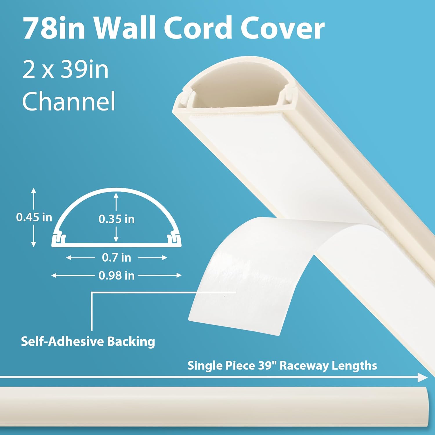 cord hider 78in (2x l39in), cable hider for 1-2 cords, cord covers for wires on wall, wire covers for cords wall mount tv, cable cover wall wire hider for cords, cable raceway beige w1in x h0.5in m - 78in (2x l39in) beige