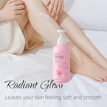 Sakura Body Lotion, Moisturizing Firming Moisturizer Skin Care, Intensive Hydration & Nourishing, Lightweight and Non-Greasy Japanese Cherry Blossoms Scented Lotion for Smooth, Glossy Skin