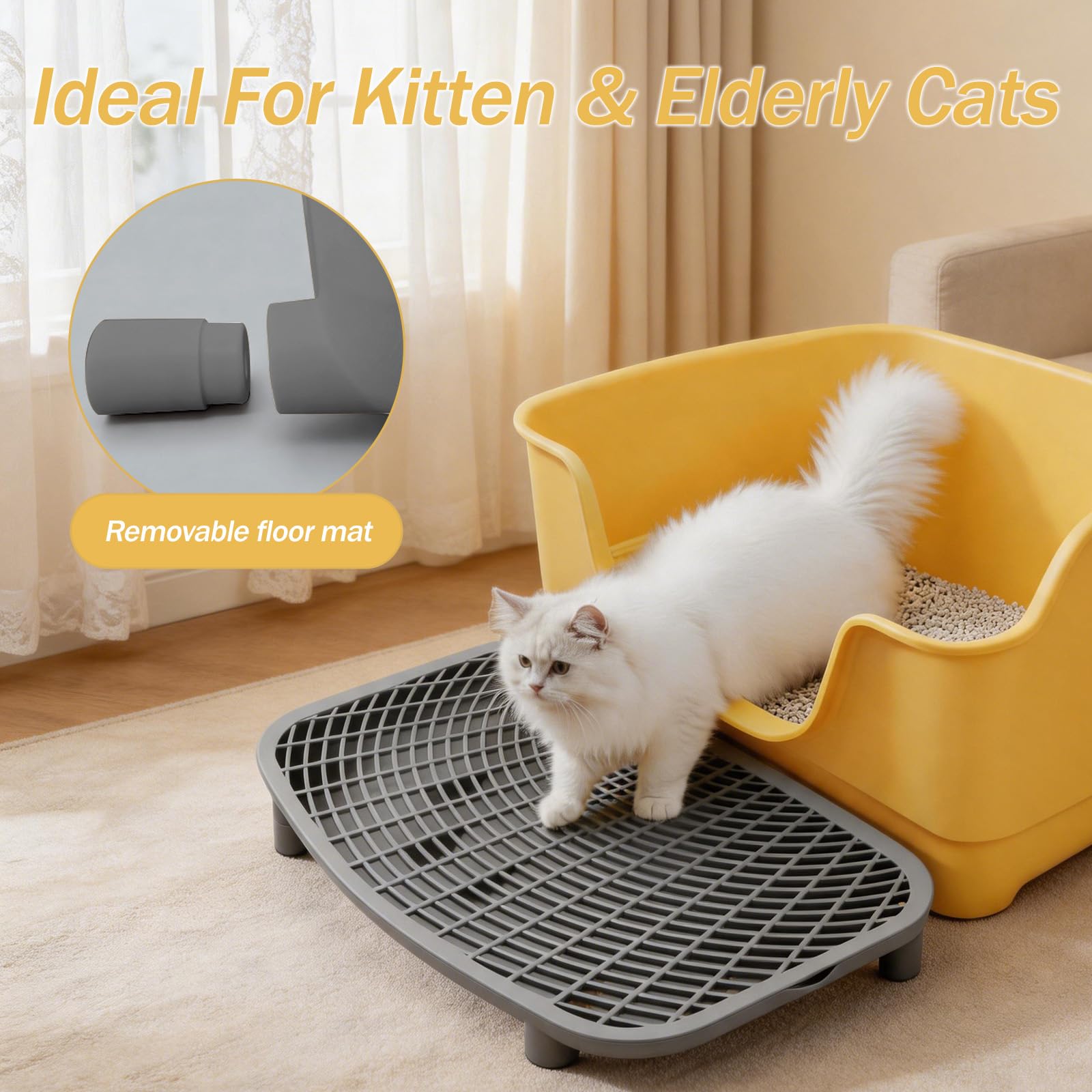 Katzenstreu Rampe, 45 * 30cm Verstellbare Katzen Rampe für Katzentoilette Erhöhte Katzentreppe mit Filterfunktion Katzenstreu Filterpedal Katzentoilettenstufe für Kleine und Ältere Katzen (Grau)