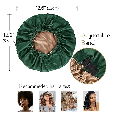 Miniatura 48 de YANIBEST Gorro de seda ajustable de doble capa de satén para dormir, gorros para mujeres, sombreros de cabello rizado natural, champán