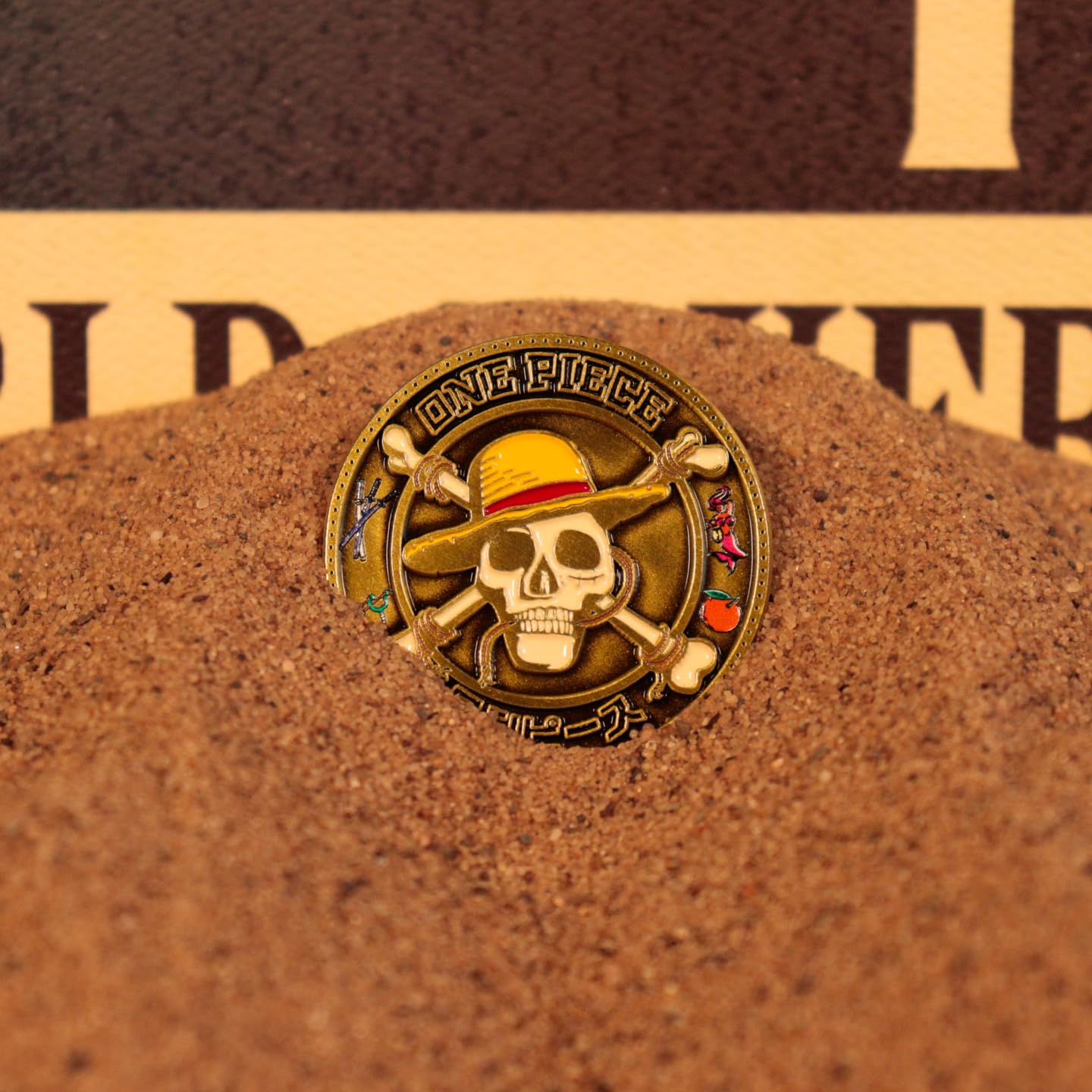 FaNaTtik Moneta da collezione One Piece in edizione limitata, con licenza ufficiale, numerata individualmente, design Going Merry & Jolly Roger con citazione di Rufy, pronta per fan e collezionisti