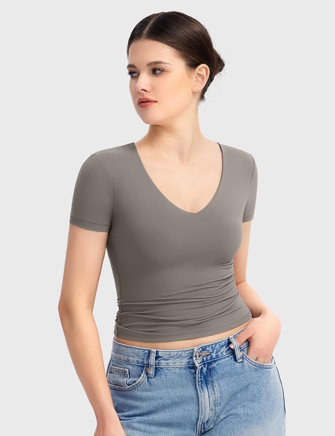 PUMIEY Women's V Neck Short Sleeve T Shirts Slim Fit Going Out Tops Sexy Basic Tee Sharp Collection - Image 5