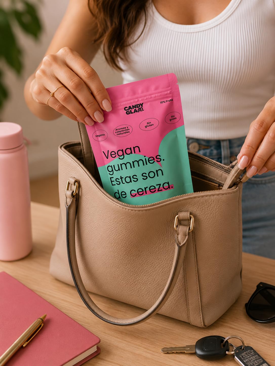 Candy Glam Pack Mixto de Gummies 14 Bolsas 7 Cereza + 7 Fresa Veganas Sin Gluten Sin Azúcares Añadidos Snacks de Fruta Sabores Surtidos