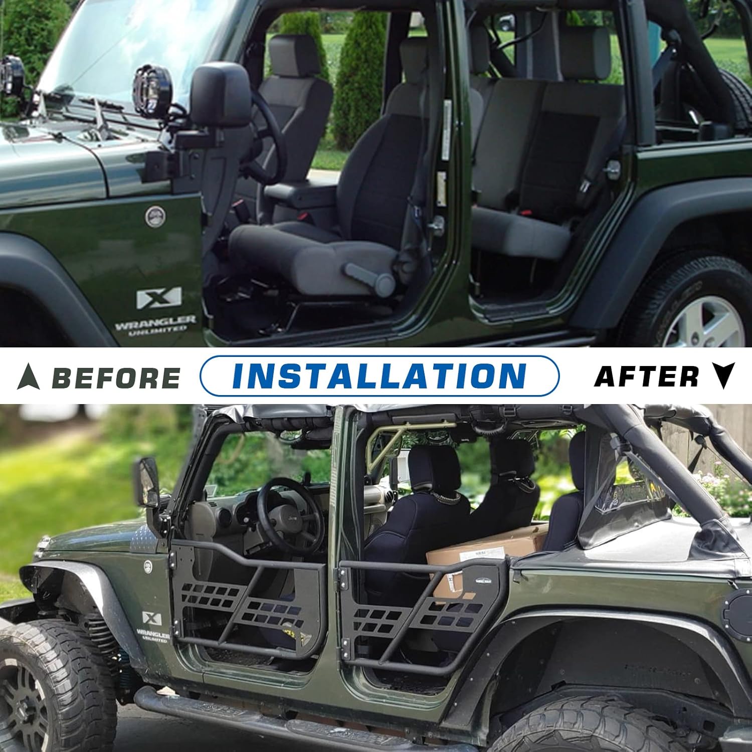 Steel Tubular Doors Front & Rear Tubular Doors with Side View Mirror for 2018-2024 Jeep Wrangler JL JLU 4-Doors