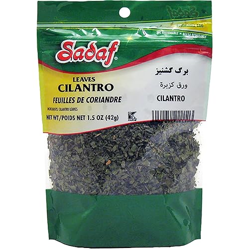 Sadaf Hojas de cilantro secas - Hojas de cilantro para cocinar y condimentar alimentos - Hojas de cilantro - Halal - Kosher y vegetariano - Bolsa