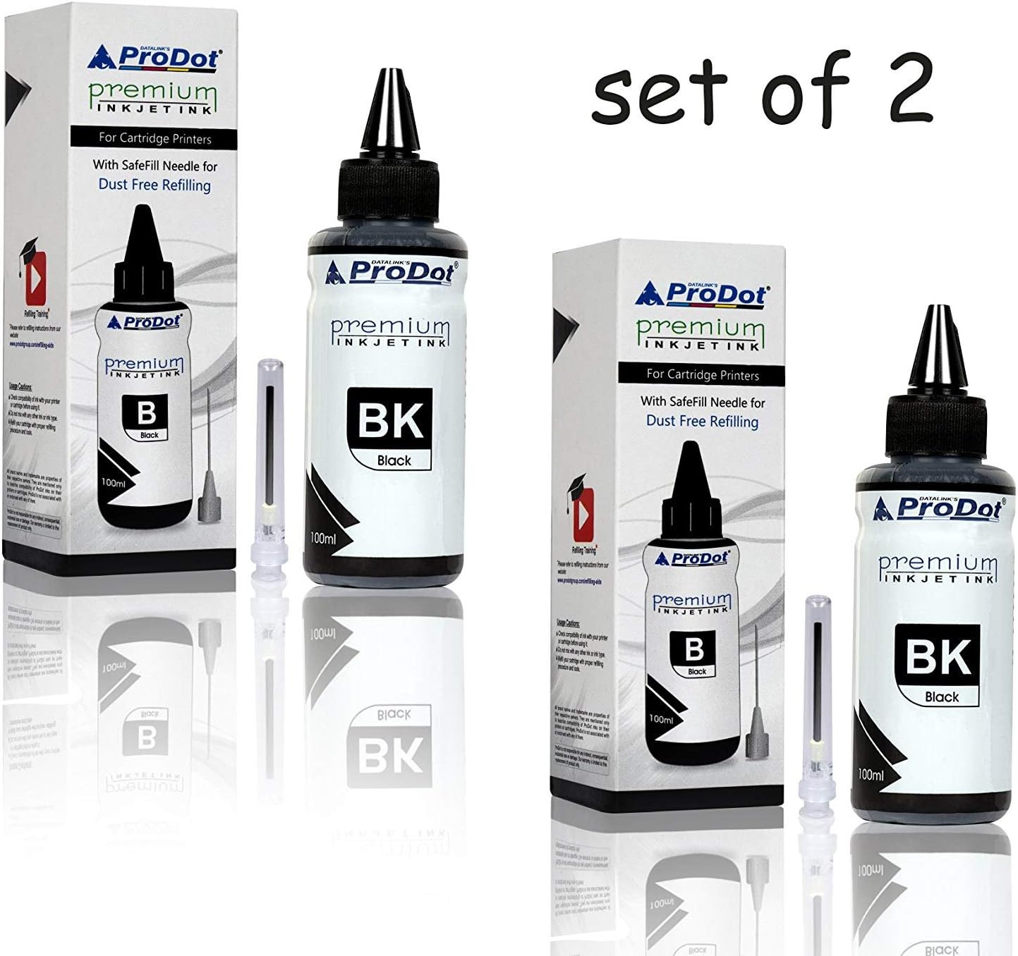 ProDot RI-CISS-H13-PK Inkjet Refill Ink with SafeFill Needle for HP Printers (Black, 2X 100ml)