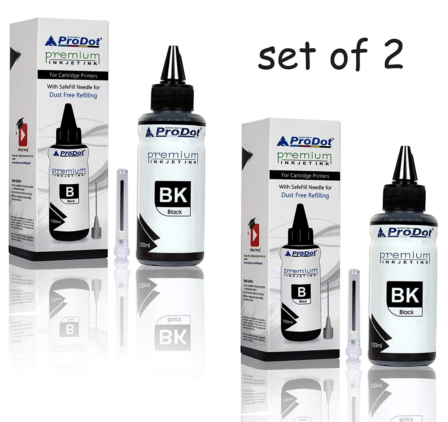 ProDot RI-CISS-H13-PK Inkjet Refill Ink with SafeFill Needle for HP Printers (Black, 2X 100ml)