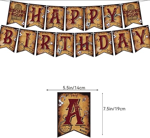 Miniatura 3 de Decoración de fiesta de cumpleaños para sala de escape, suministros de fiesta misterioso para sala de escape, incluye pancarta de feliz cumpleaños,