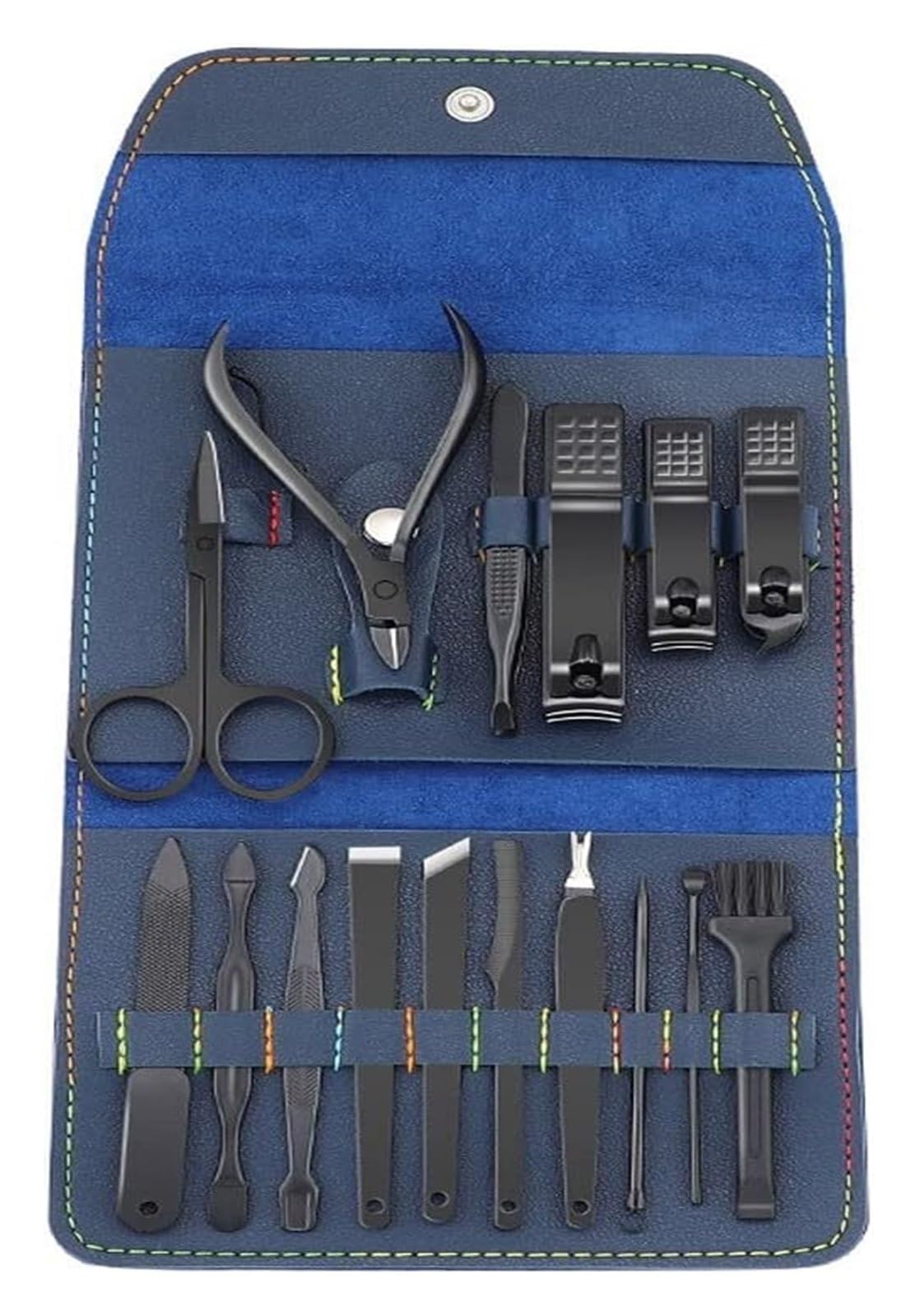 Set de manicura, cortaúñas Profesional, 16 Piezas, Bolsa Plegable, Lima de uñas (Negro)