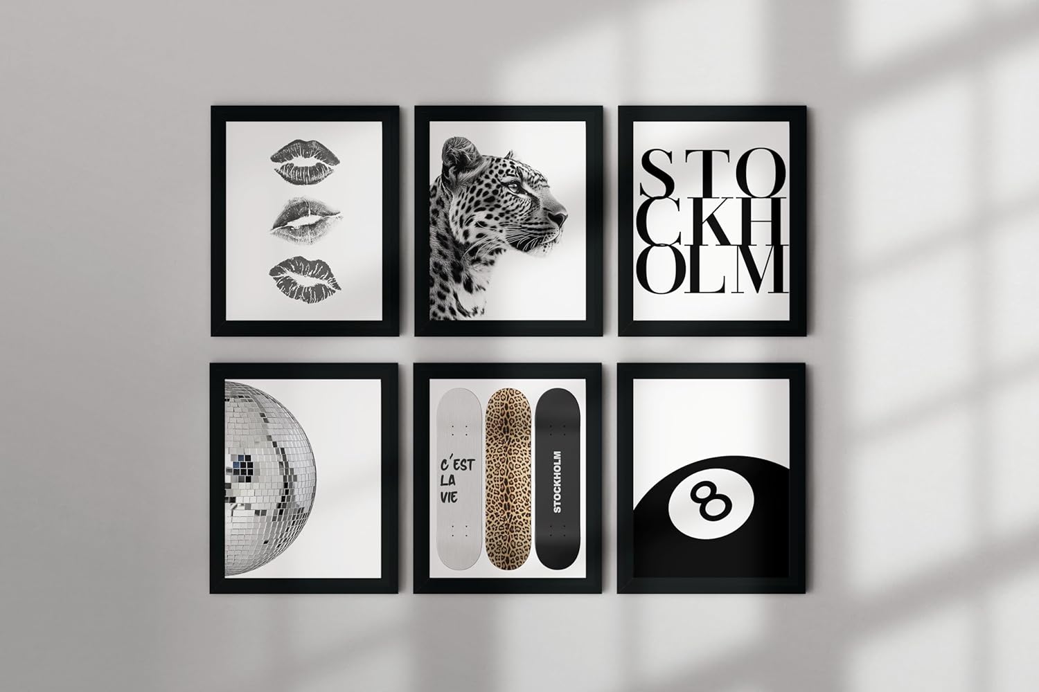 TwoDays Stockholm Style Room Decor for Women, Chic Trendy Wall Art for Living Room Aesthetic, Luxury Fashion Posters for Home Bedroom Apartment Dorm (8" X 10", Set of 6, Black Framed)