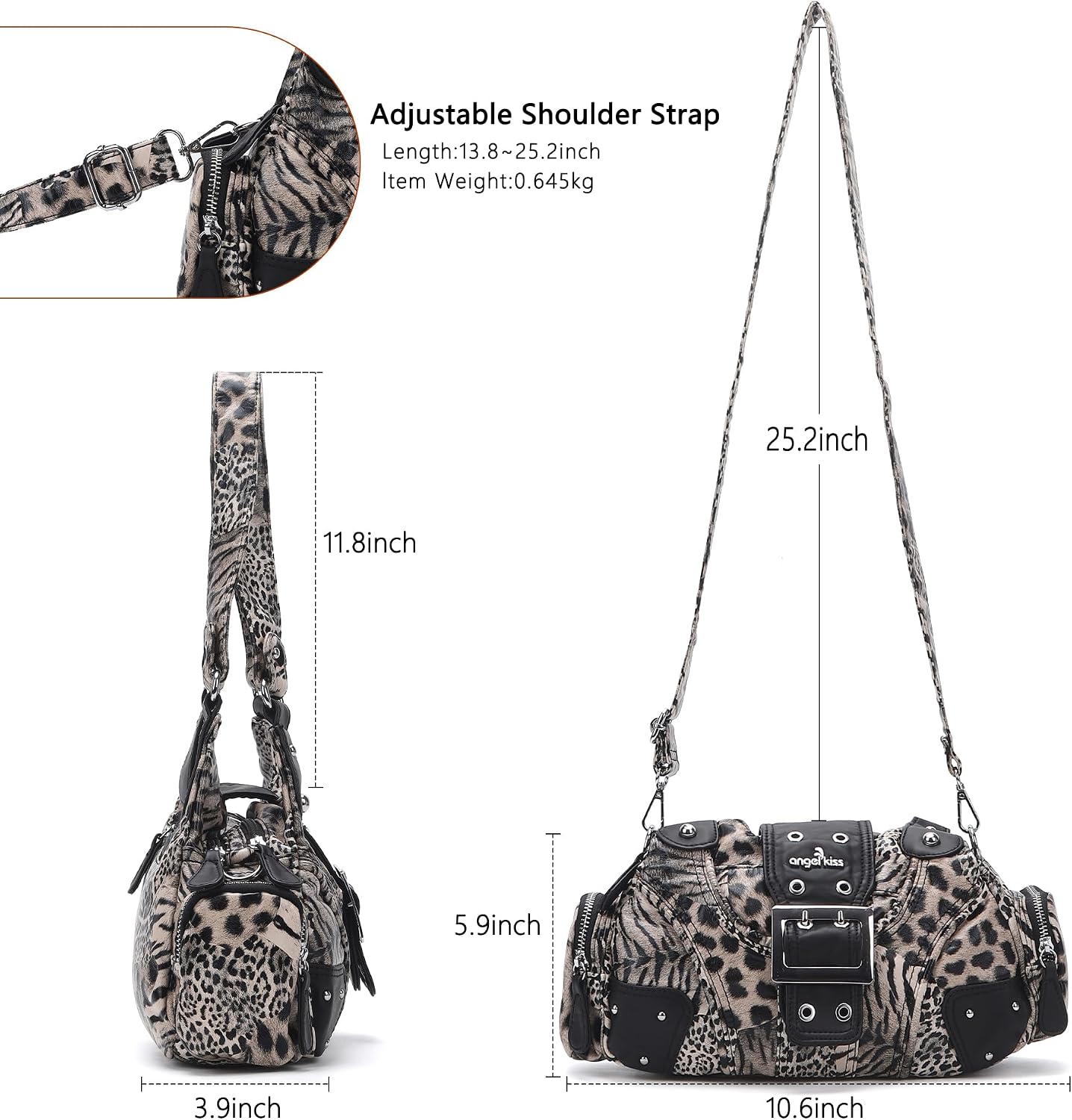 Angel Kiss Hobo Purses for Women, Small Vegan Leather Shoulder Handbag, Vintage Multi-Pocket Crossbody Bag Tote Bag