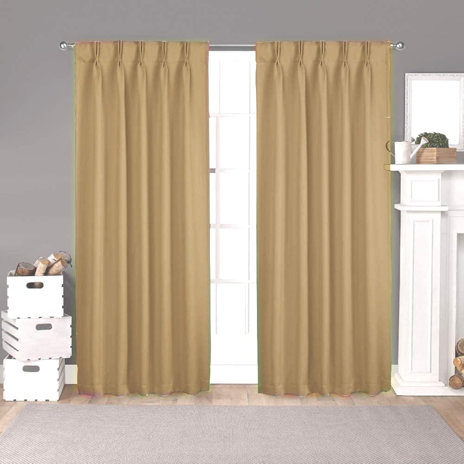 LITTLE BIRD 100% Polyester Fabric Double Pinch Pleat Blackout Window Curtains Panels Measurement Taupe W(21”+21”) L72(2 Panels Combined Size Dimension W 42" x L 72")