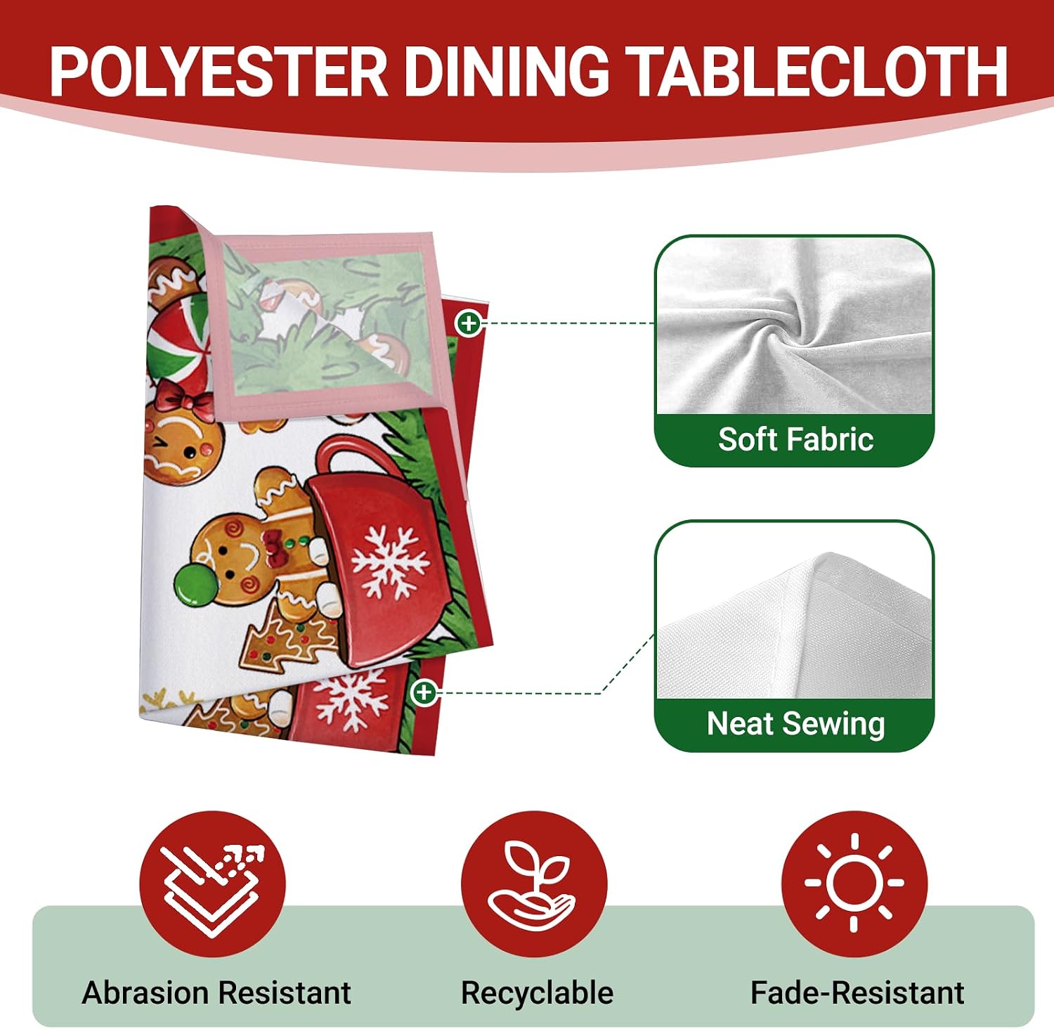 Christmas Gingerbread Man Rectangle Tablecloth 60 x 84 Inches