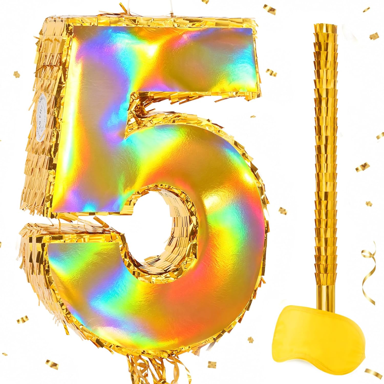 WERNNSAI Gold Foi Number 5 Piñata Pull String Number Piñata for Birthday