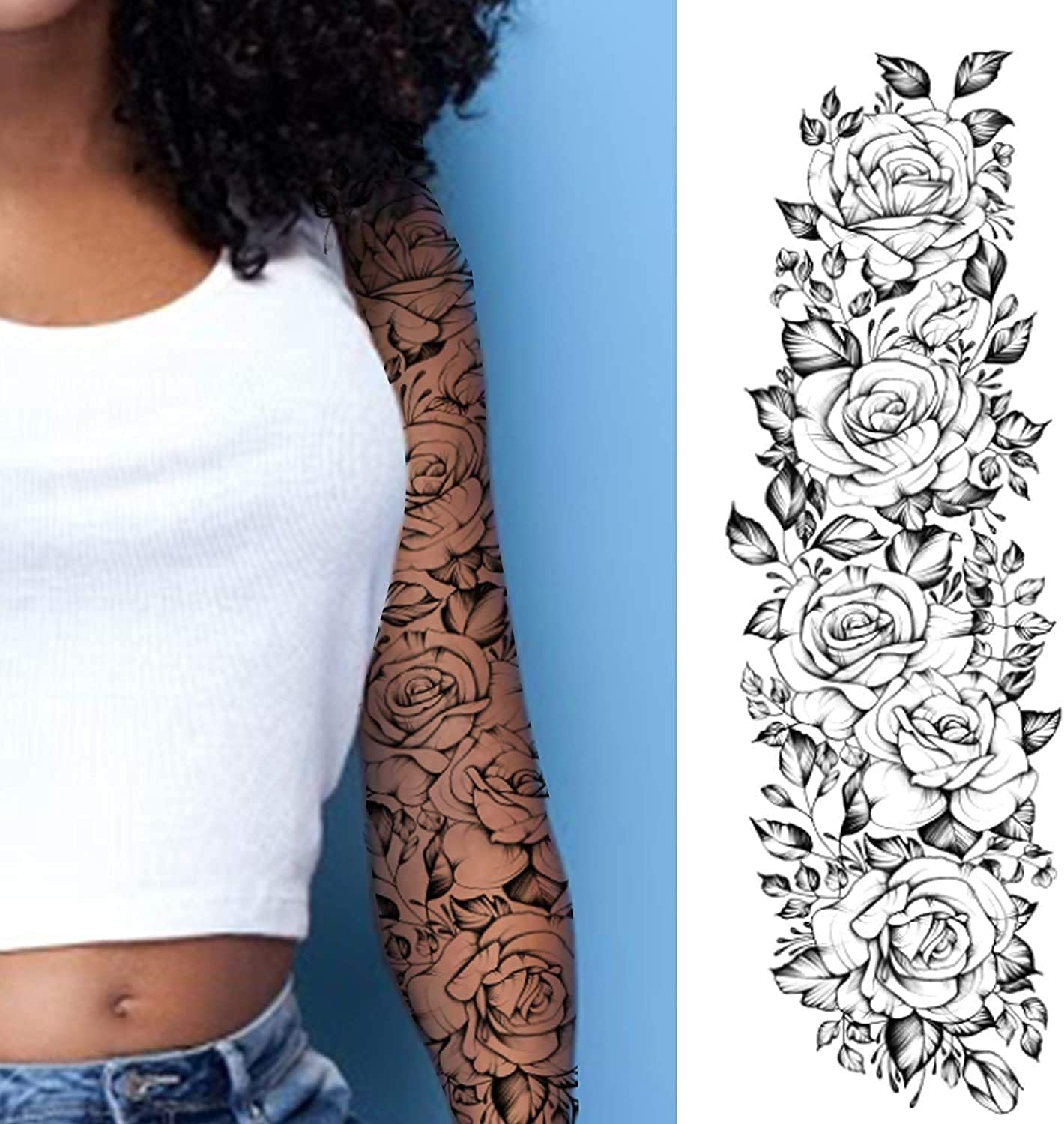 Tatodays Temporary tatoo sleeve for women Stick on flower rose flora flowers adult temporary tattoo &hellip;