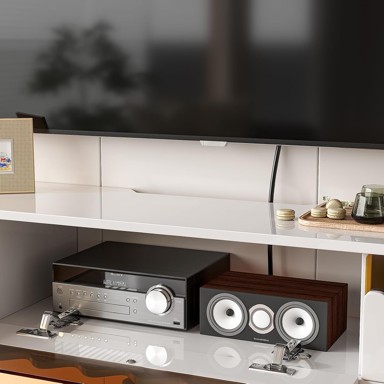 70'' Floating TV Stand with Glass Drawers and Door, Wall Mounted TV Console,Stylish Floatting Entertainment Center Media Console Under TV Shelf for Living Room Bedroom,Fully-Assembled