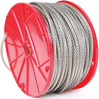 Koch 016161 125FT Wire Rope Cable, Medium Abrasion Resistance, Trade Size 3/16, 7 by 19 Construction, Stainless Steel, 840 lbs. Working Load Limit
