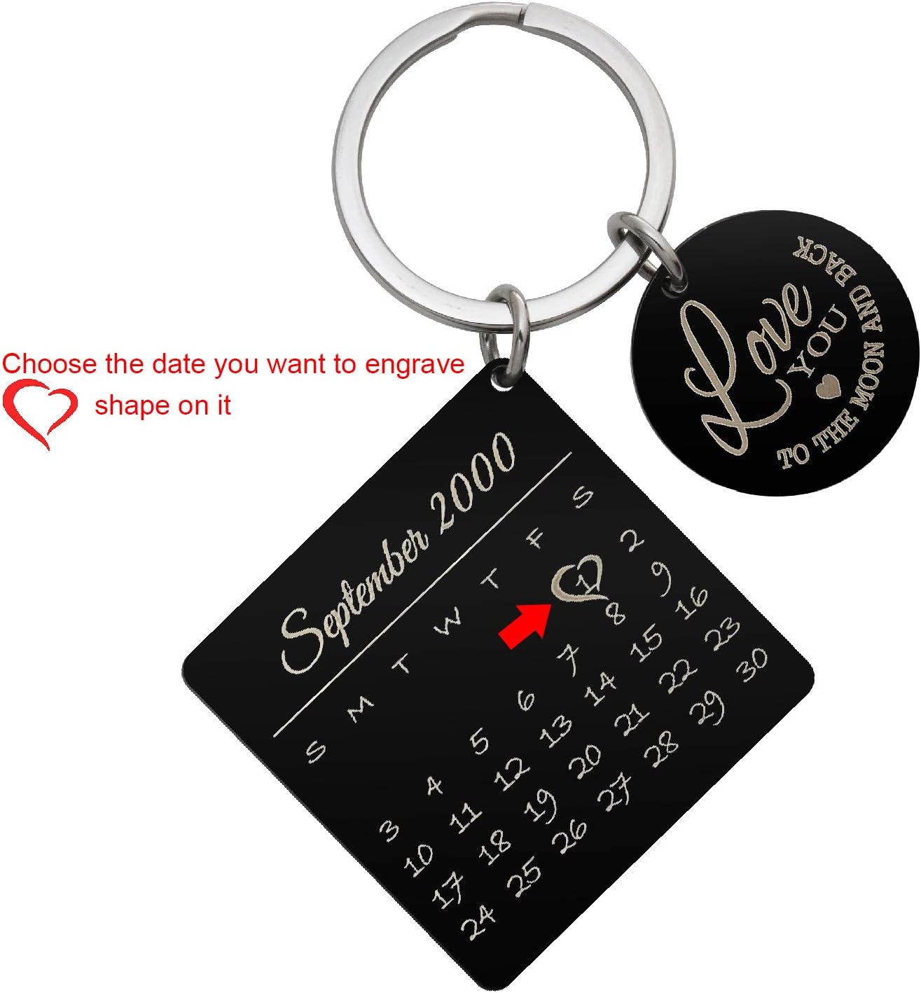 Custom Date Text Photo Calendar Engraved Heart Square Dog Tag Pendant Keychain f/Men Women