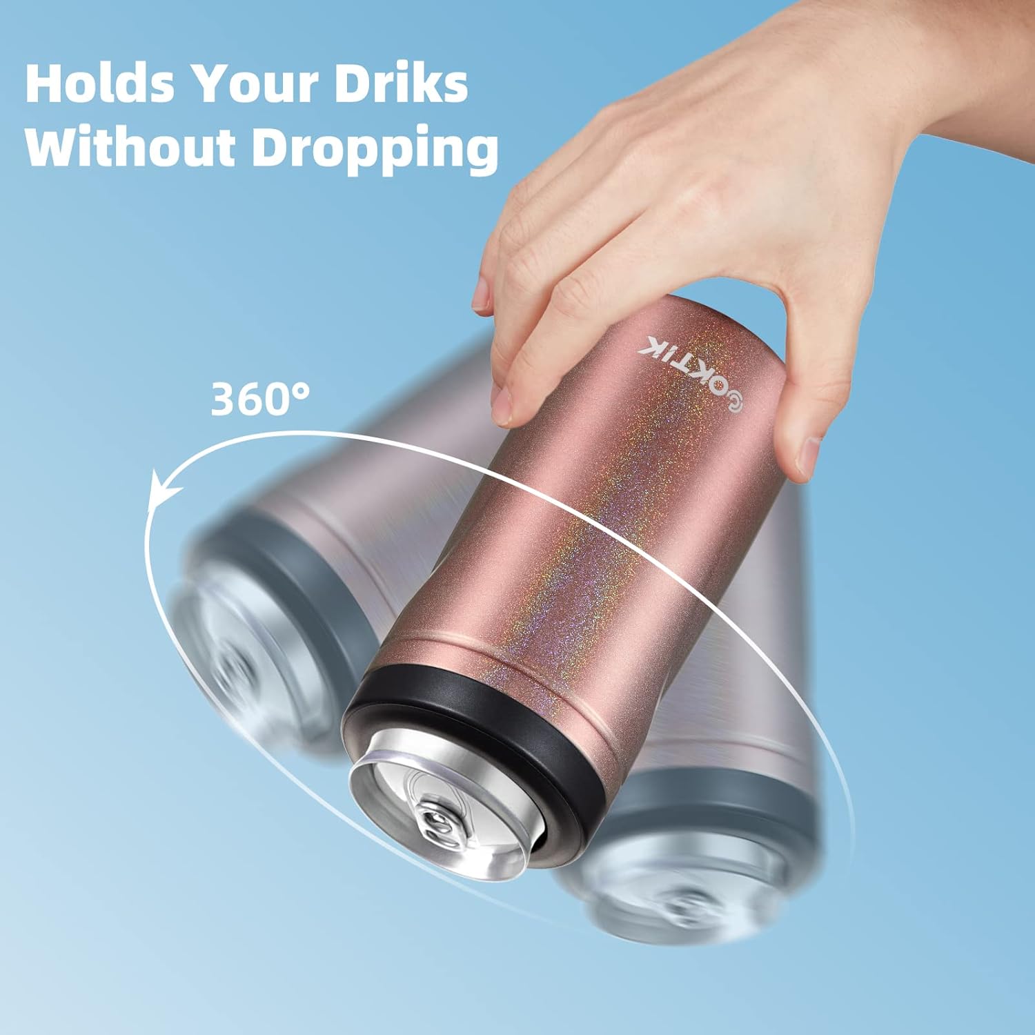 COKTIK 4 in 1 Insulated Can Cooler, 8 Pack Double Wall Slim Can Cooler Set for 12 oz Regular or Slim Cans & Beer Bottle (Rose Gold Shimmer)